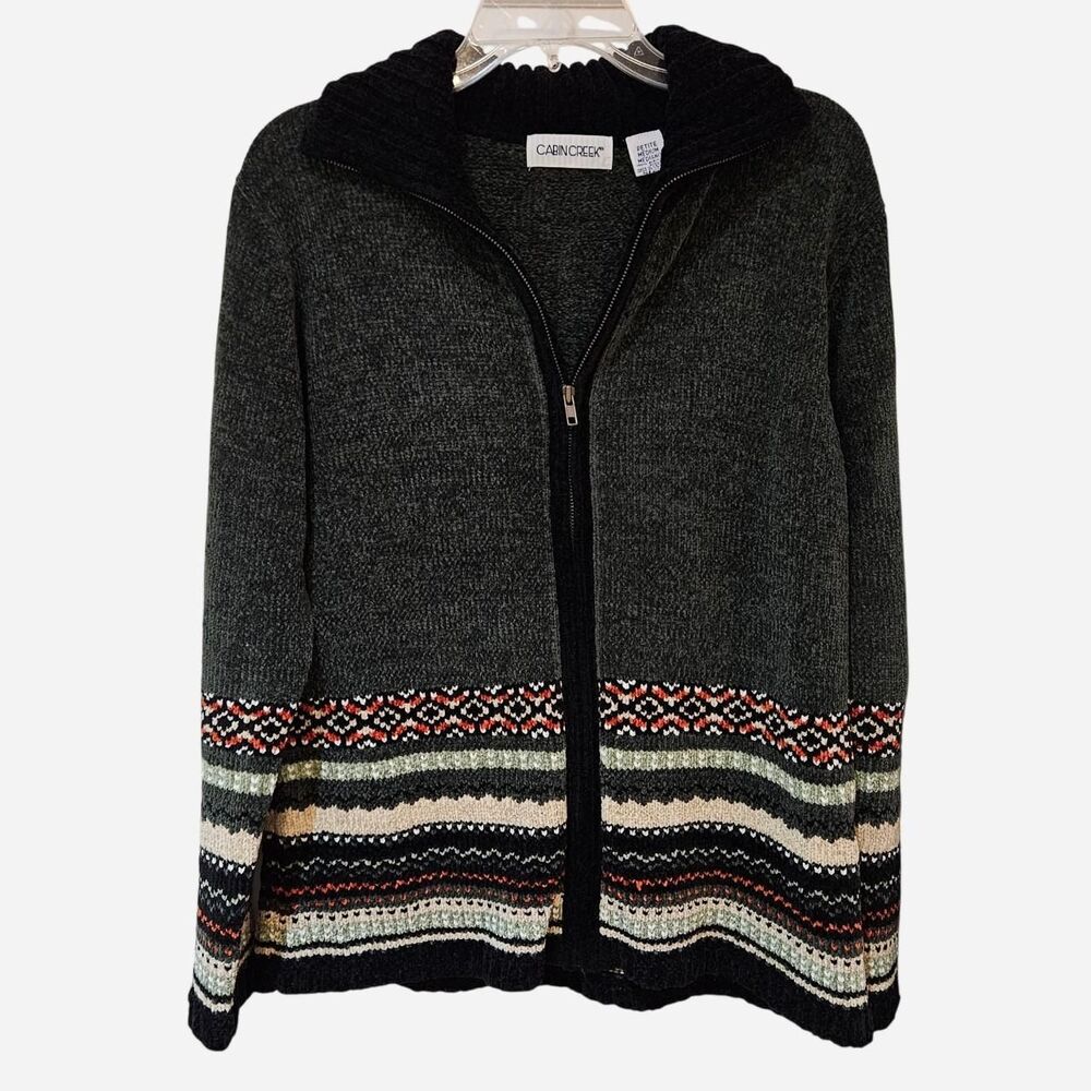 vintage twee academia dark green black red zip up cardigan